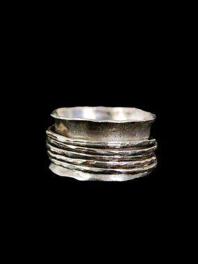 Vintage Or Paz Sterling Silver Hammered Multi Band Spinner Ring Israel 925 Sz 7